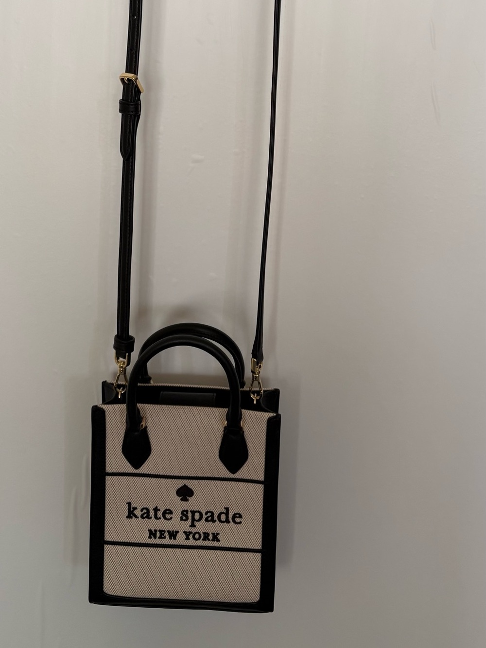 Kate Spade Ellie Canvas Black & Cream Mini Crossbody Tote Bag EUC